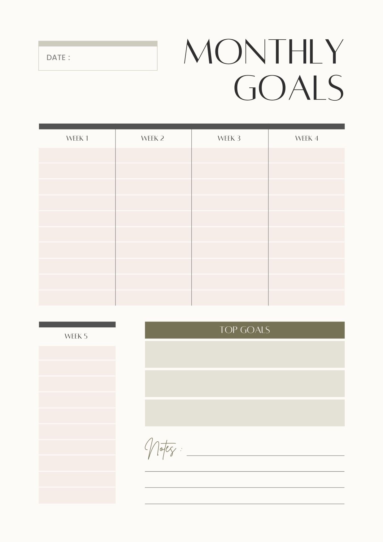 Monthly Goals Worksheet