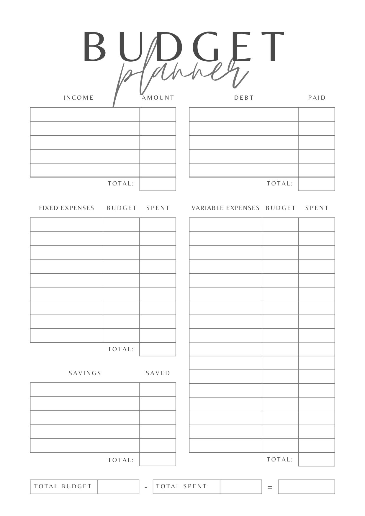 Monthly Budget Planner