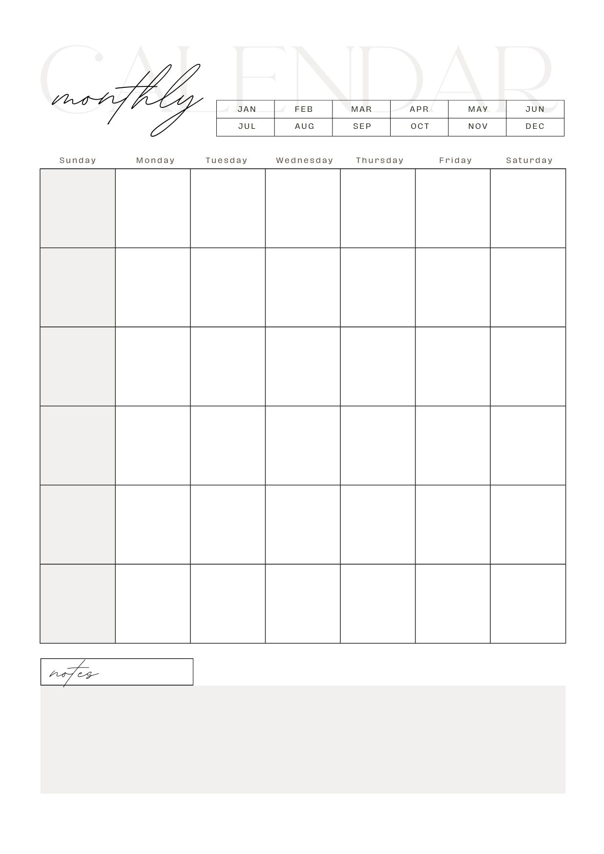 Monthly Calendar Template
