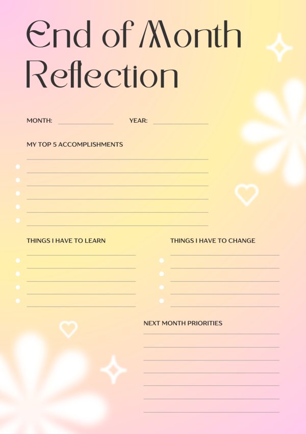 Self-Reflection Monthly Planner